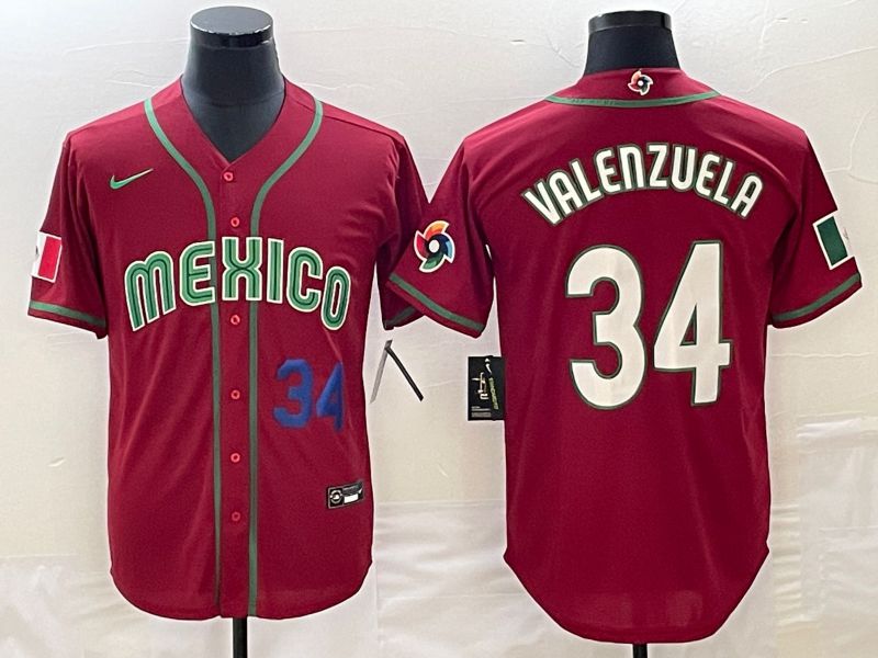 Men 2023 World Cub Mexico 34 Valenzuela Red Nike MLB Jersey5